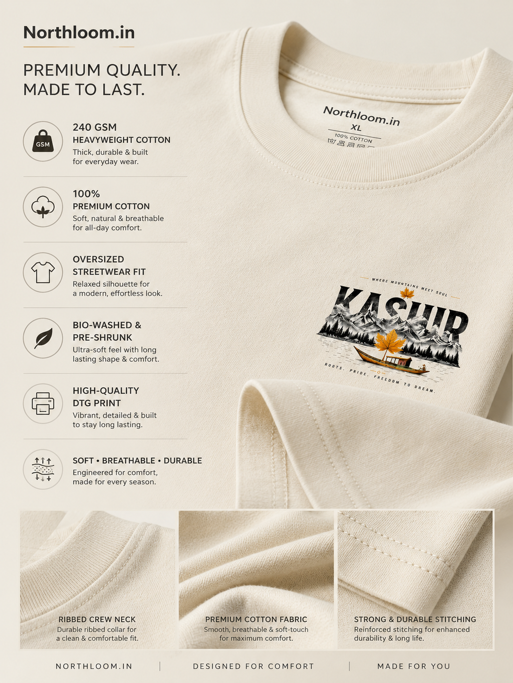 Kashir Oversized Premium Cotton T-Shirt – 240 GSM