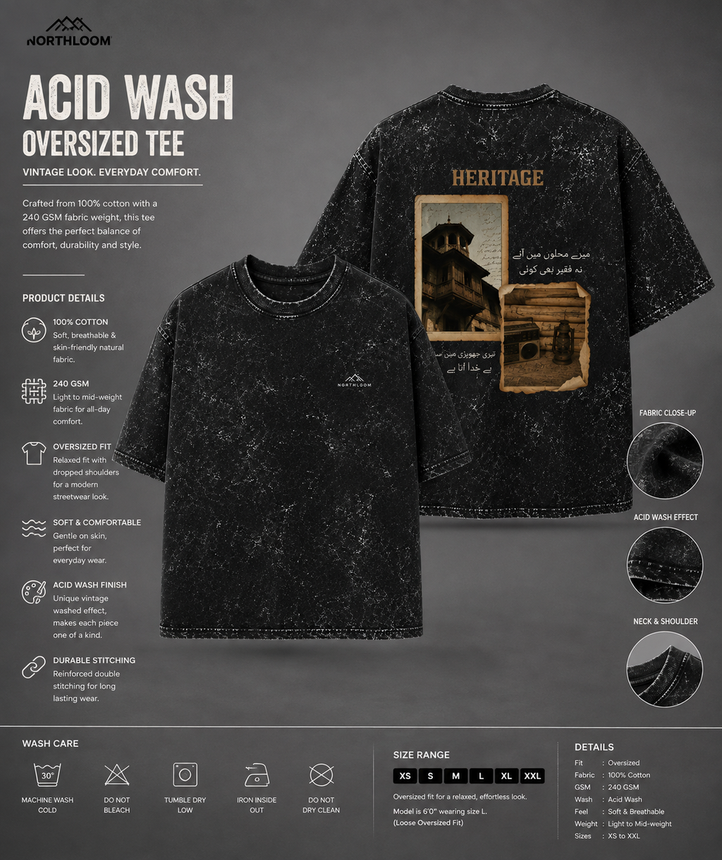 Urdu Quote HERITAGE Acid Wash 240GSM Premium Unisex Oversized Classic T-Shirt