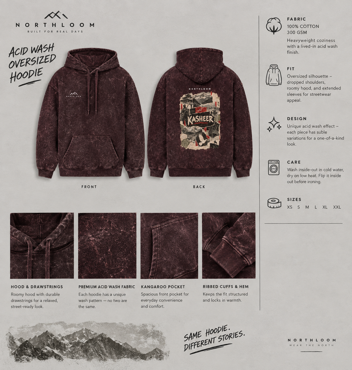 KASHEER Heritage Acid Wash Oversized Hoodie NORTHLOOM