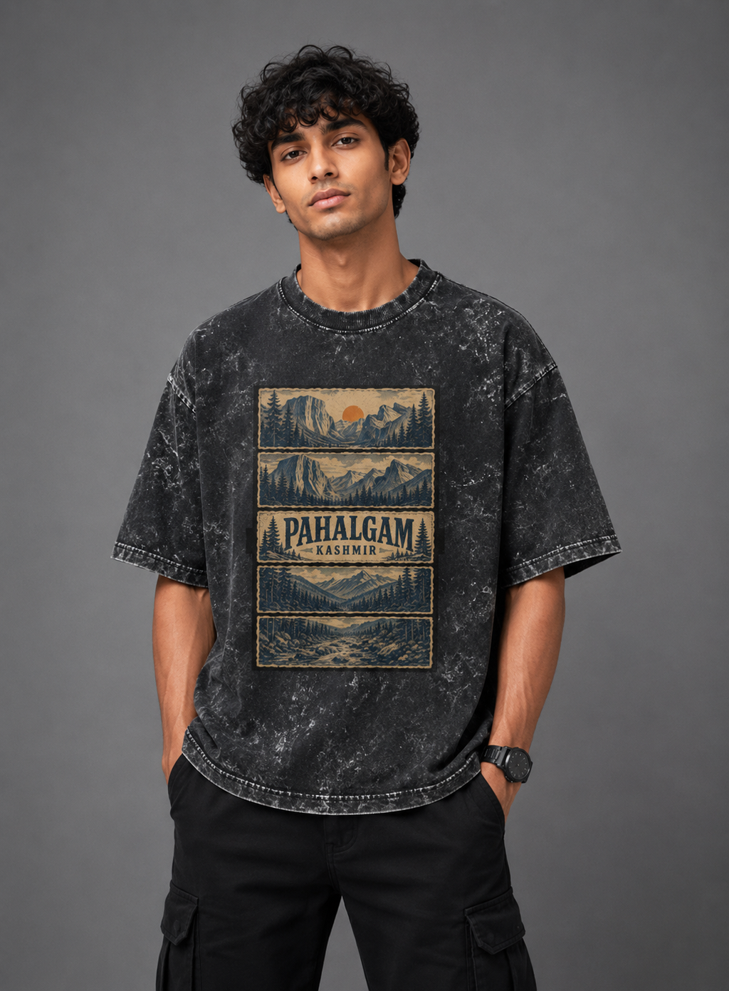 Pahalgam Vintage Acid Wash 240GSM Premium Unisex Oversized Classic T-Shirt