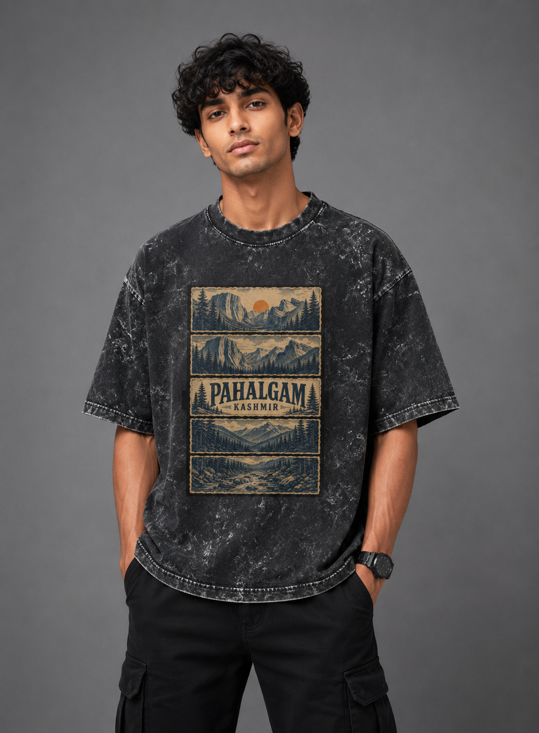 Pahalgam Vintage Acid Wash 240GSM Premium Unisex Oversized Classic T-Shirt