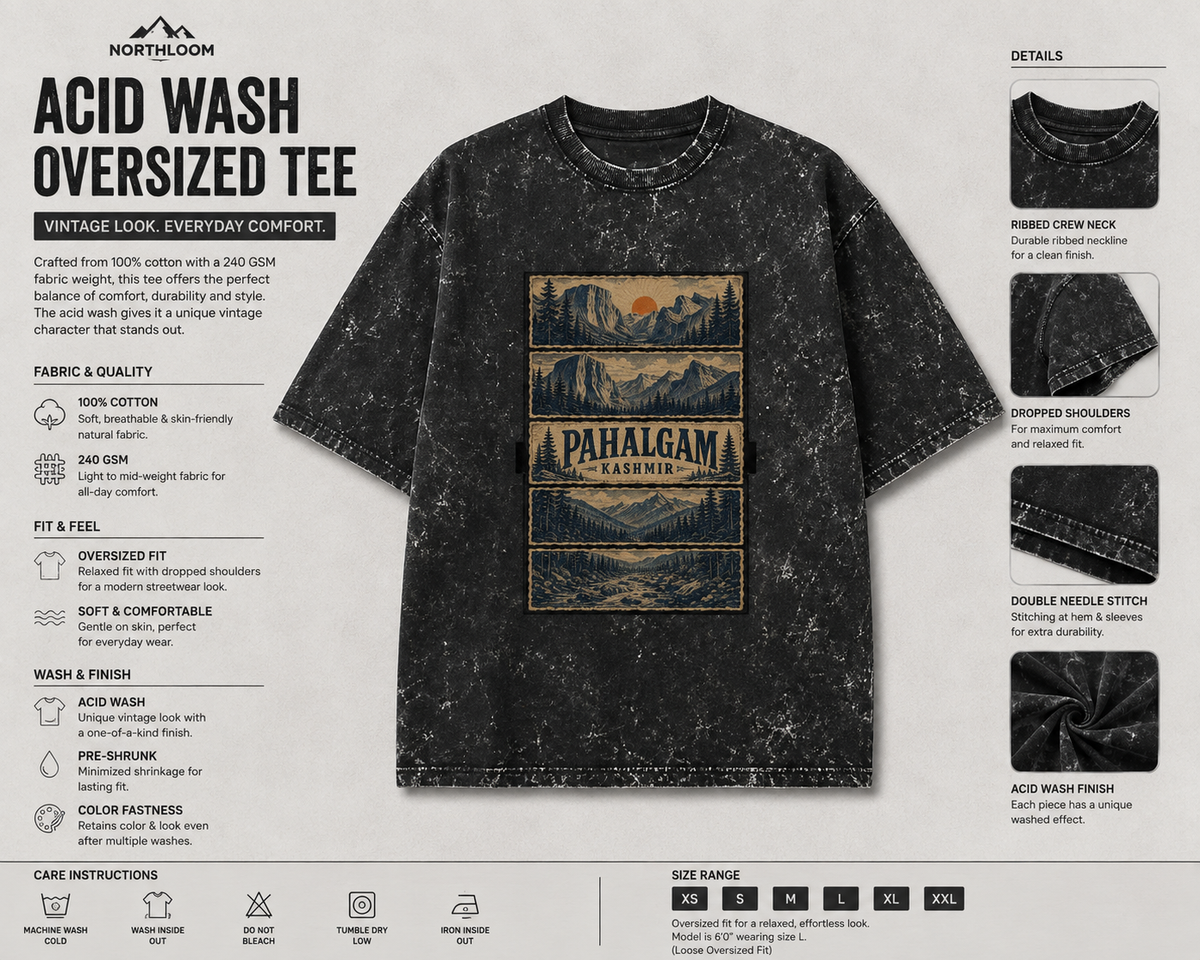 Pahalgam Vintage Acid Wash 240GSM Premium Unisex Oversized Classic T-Shirt