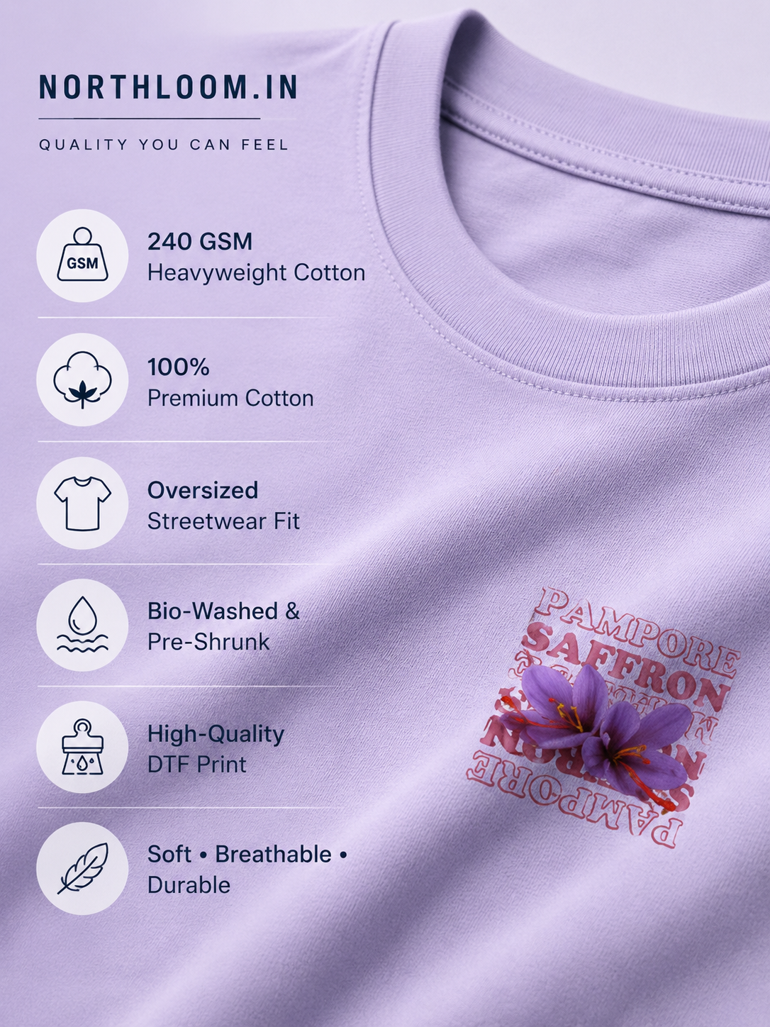 Pampore Saffron Oversized Premium Cotton T-Shirt – 240 GSM